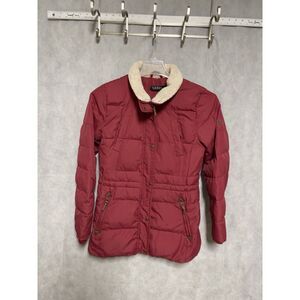 Ralph Lauren Coat Women Sz XS Red Down Puffer Black Label Sherpa Collar No Hood*